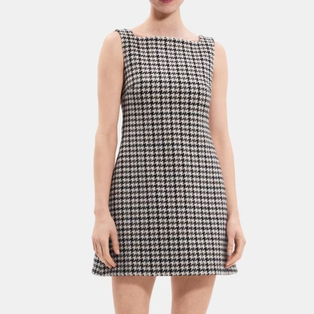 Theory Womens Tweed Houndstooth Mini Dress - 0